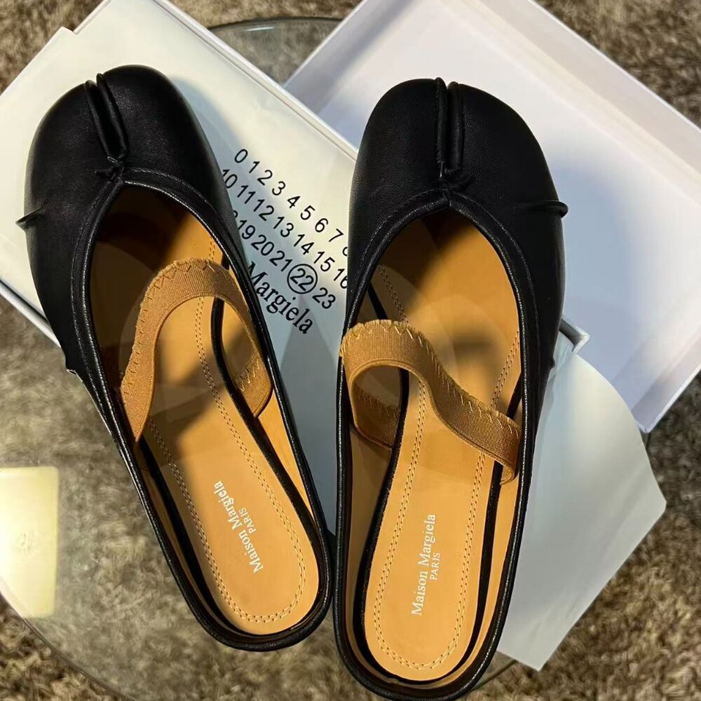 Maison Margiela Tabi Ballet Flats Black Size 39 US9 w/ Elastic Band Japan - Picture 6 of 7
